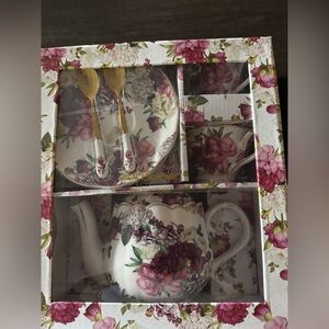 Grace Teaware Floral Tea Set with Gold Spoons